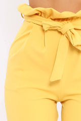 Yellow Paper Bag Tie Waist Cigarette Trousers - Karmen-Trousers