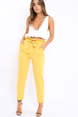 Yellow Paper Bag Tie Waist Cigarette Trousers - Karmen-Trousers