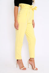 Yellow Paper Bag Tie Waist Cigarette Trousers - Karmen-Trousers
