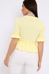 Yellow Peplum Frill Detail Top with Frill Sleeves - Gretta-Tops