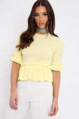 Yellow Peplum Frill Detail Top with Frill Sleeves - Gretta-Tops