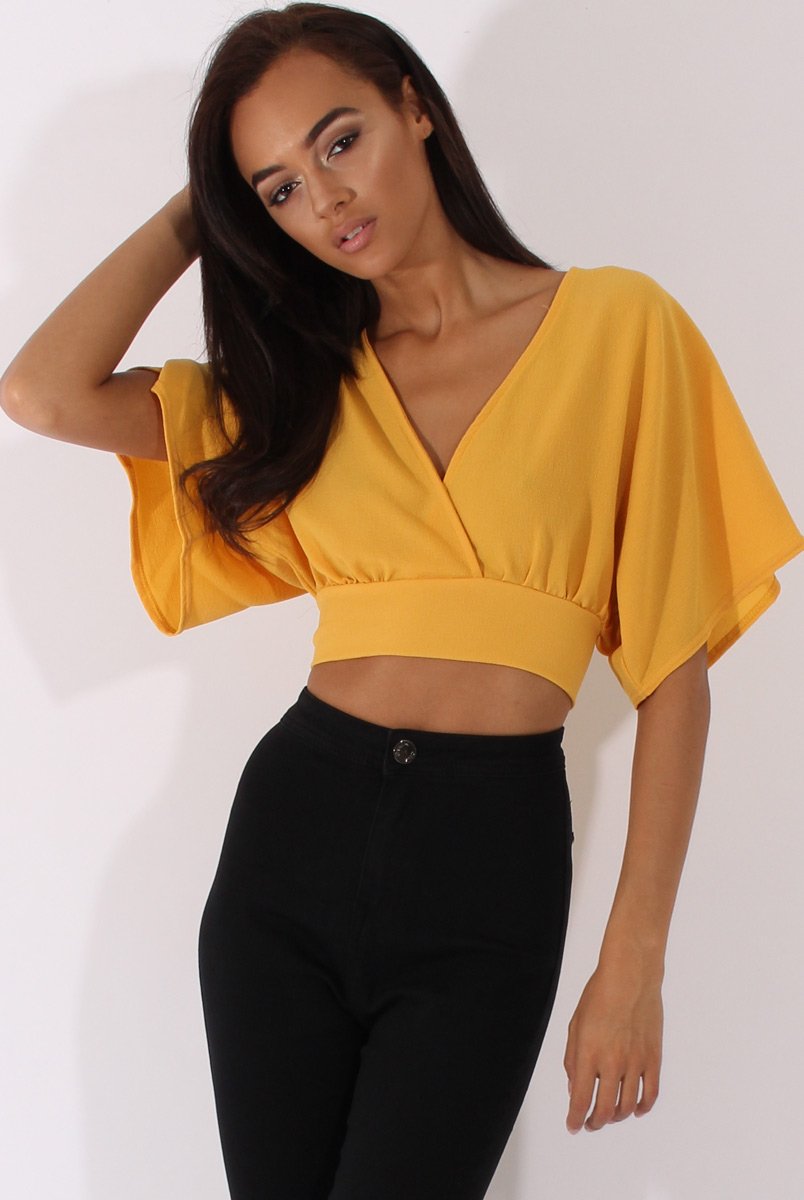 Yellow Plunge Crop Top - Suzanne-Crop Tops