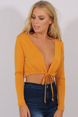 Yellow Plunge Drawstring Crop Top - Aggie-Crop Tops
