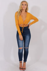 Yellow Plunge Drawstring Crop Top - Aggie-Crop Tops