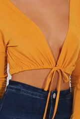 Yellow Plunge Drawstring Crop Top - Aggie-Crop Tops
