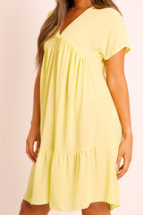Yellow Plunge Smock Dress - Cambriella-Dresses