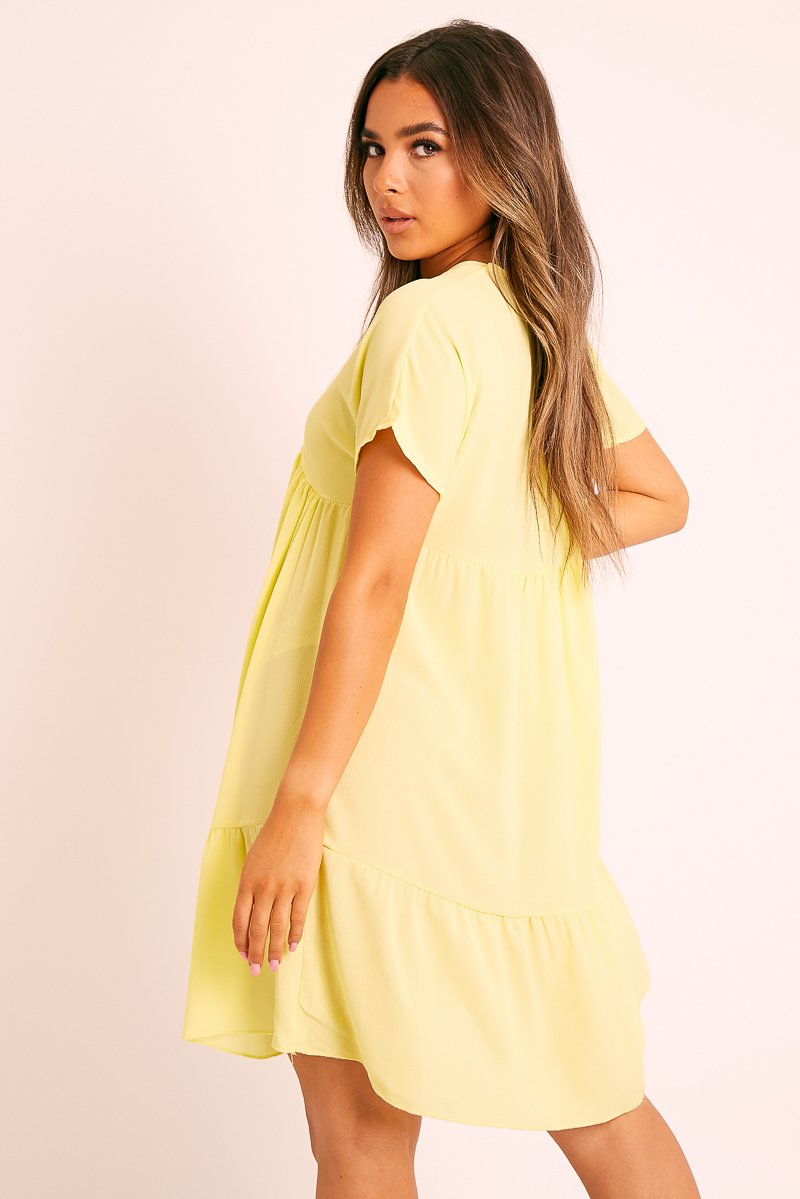 Yellow Plunge Smock Dress - Cambriella-Dresses