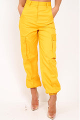 Yellow Pocket High Waist Cargo Cuffed Trousers - Galya-Trousers