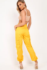 Yellow Pocket High Waist Cargo Cuffed Trousers - Galya-Trousers
