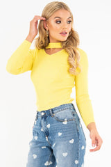 Yellow Rib Knit Choker Cut Out Jumper - Jamisen-Jumper