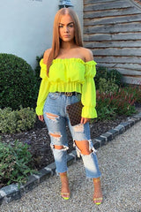 Yellow Ruffle Bardot Crop Top - Aagna-Crop Tops