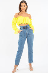 Yellow Ruffle Bardot Crop Top - Aagna-Crop Tops