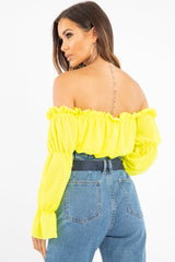 Yellow Ruffle Bardot Crop Top - Aagna-Crop Tops