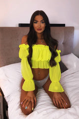 Yellow Ruffle Bardot Crop Top - Aagna-Crop Tops