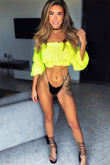 Yellow Ruffle Bardot Crop Top - Aagna-Crop Tops