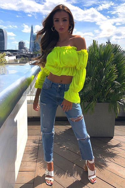 Yellow Ruffle Bardot Crop Top - Aagna – Rebellious Fashion