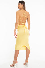 Yellow Satin Cowl Neck Midi Bodycon Dress - Liliana-Dresses