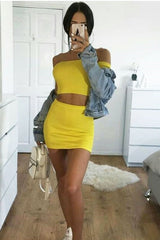 Yellow Shirred Bardot Crop top - Emani-Co-ords
