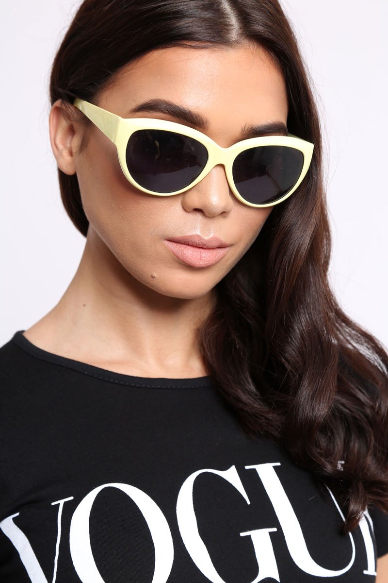 Yellow Slight Cat Eye Rounded Frame Sunglasses - Kina-Sunglasses