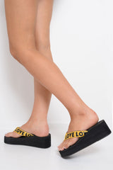 Yellow Slogan tape Platform Flip Flops - Zyriana-Sandals