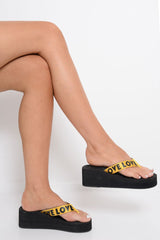 Yellow Slogan tape Platform Flip Flops - Zyriana-Sandals