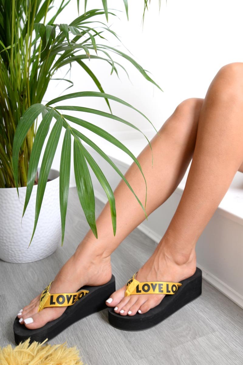 Yellow Slogan tape Platform Flip Flops - Zyriana-Sandals