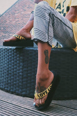 Yellow Slogan tape Platform Flip Flops - Zyriana-Sandals
