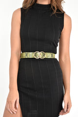 Yellow Snake Print Circle Buckle Belt - Jaley-Belts