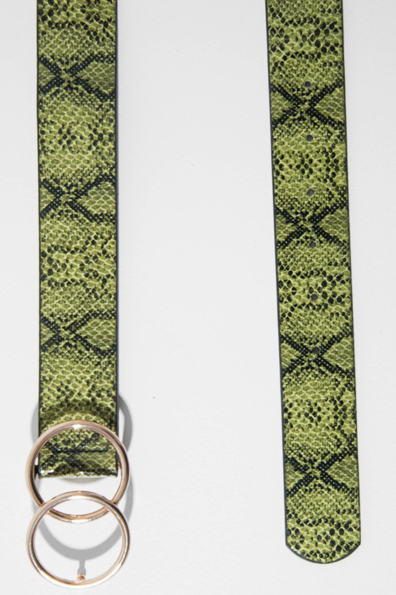 Yellow Snake Print Circle Buckle Belt - Jaley-Belts