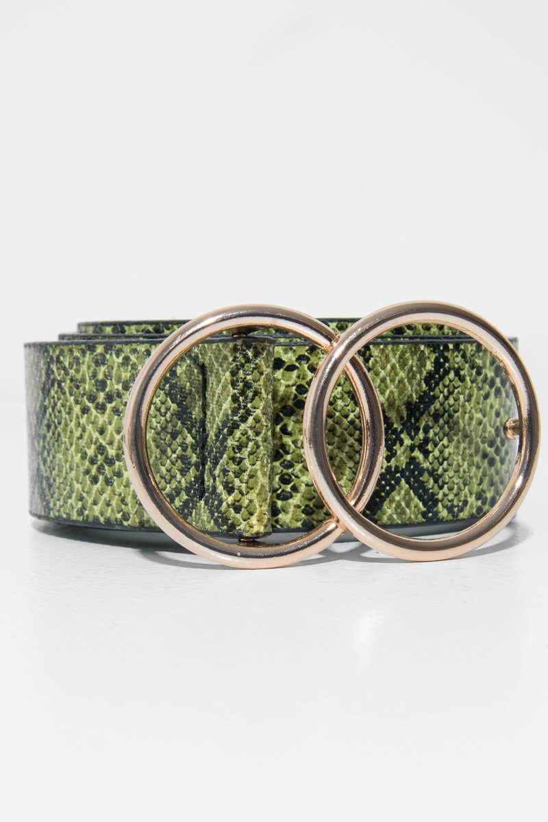 Yellow Snake Print Circle Buckle Belt - Jaley-Belts