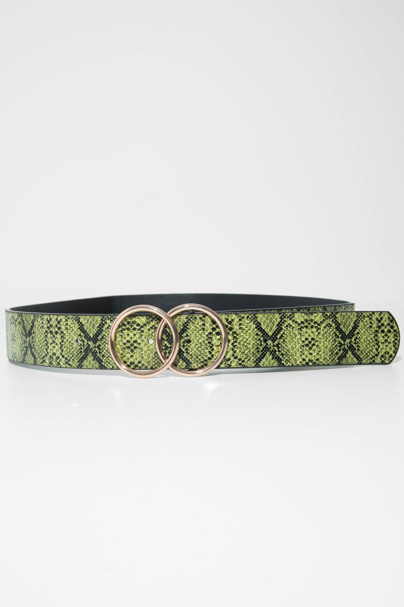 Yellow Snake Print Circle Buckle Belt - Jaley-Belts
