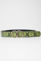 Yellow Snake Print Circle Buckle Belt - Jaley-Belts