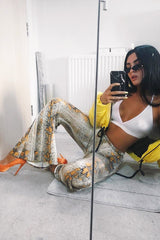 Yellow Snake Print High Waisted Flared Trousers - Kamryn-Trousers