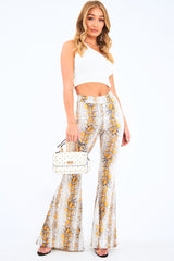 Yellow Snake Print High Waisted Flared Trousers - Kamryn-Trousers