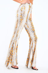 Yellow Snake Print High Waisted Flared Trousers - Kamryn-Trousers