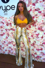 Yellow Snake Print High Waisted Flared Trousers - Kamryn-Trousers