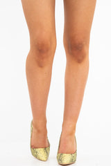 Yellow Snake Print Pointed Toe Heels - Becky-Heels