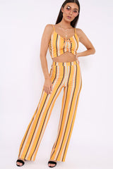 Yellow Stripe Crop Top And Trousers Co-Ord - Annabella-Co-ords