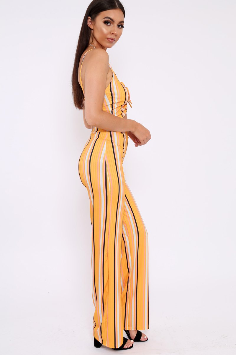 Yellow Stripe Crop Top And Trousers Co-Ord - Annabella-Co-ords