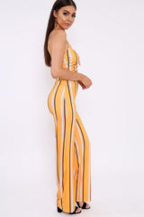 Yellow Stripe Crop Top And Trousers Co-Ord - Annabella-Co-ords