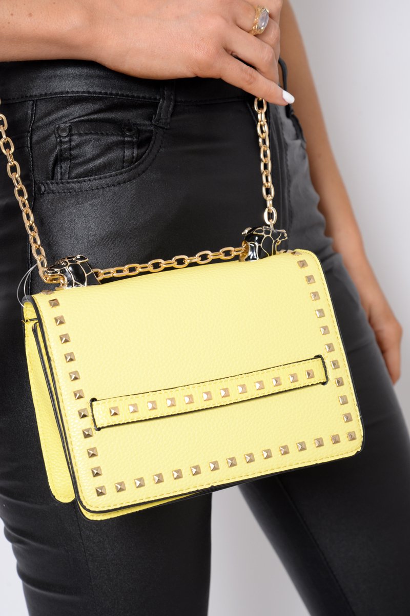 Yellow Studded Animal Head Clutch Bag -Mona-Bags