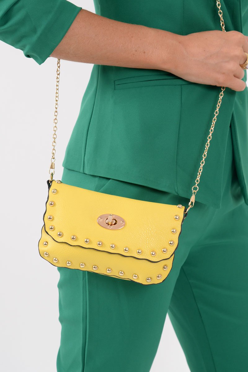 Yellow Studded Cross Body Bag - Clarie-Bags