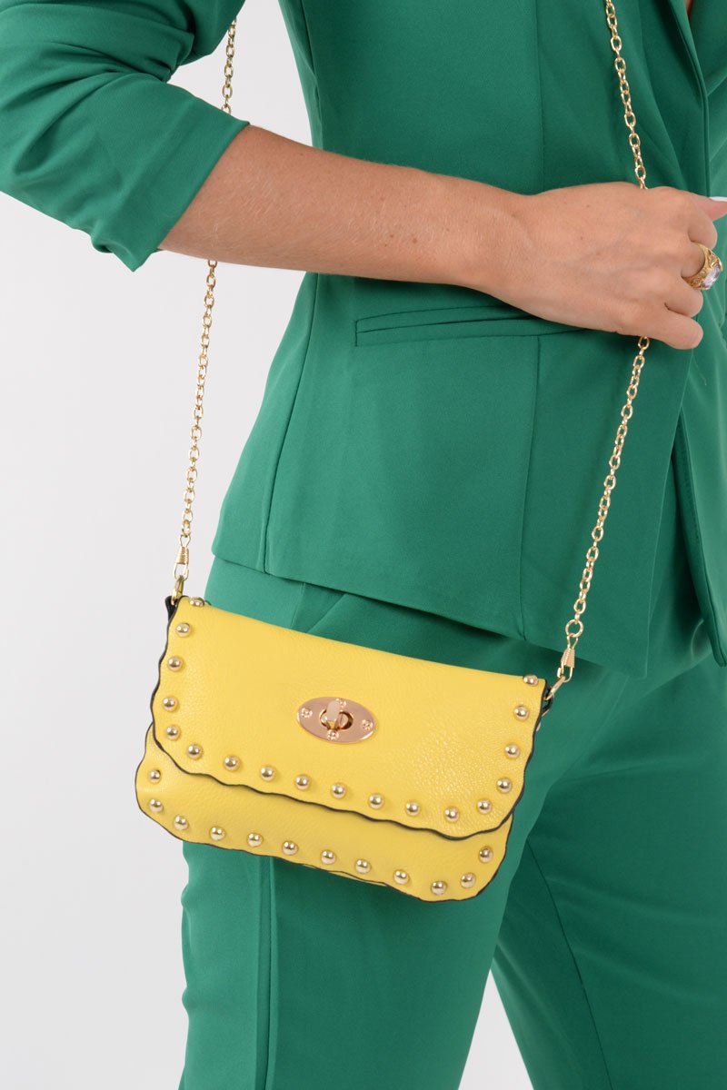 Yellow Studded Cross Body Bag - Clarie-Bags