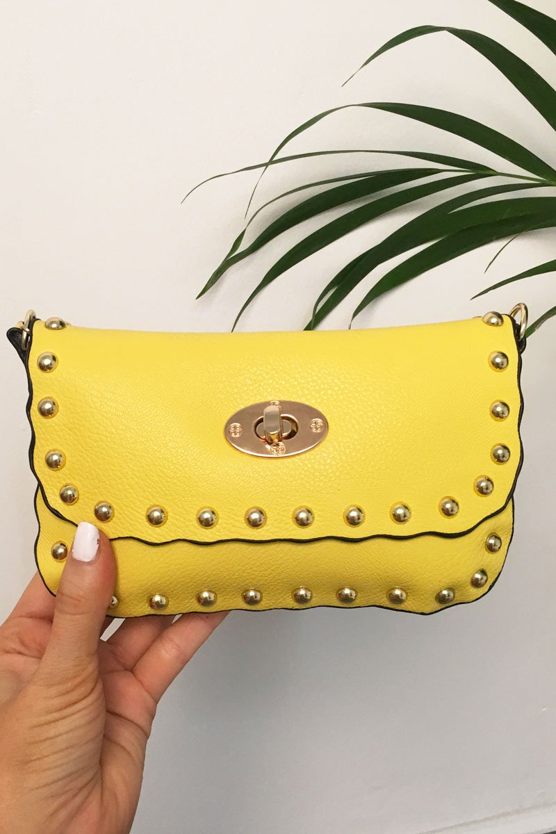 Yellow Studded Cross Body Bag - Clarie-Bags