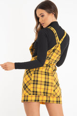 Yellow Tartan Check Pinafore Mini Dress - Ruby-Dresses