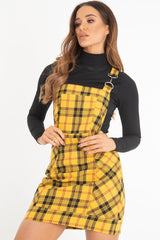 Yellow Tartan Check Pinafore Mini Dress - Ruby-Dresses