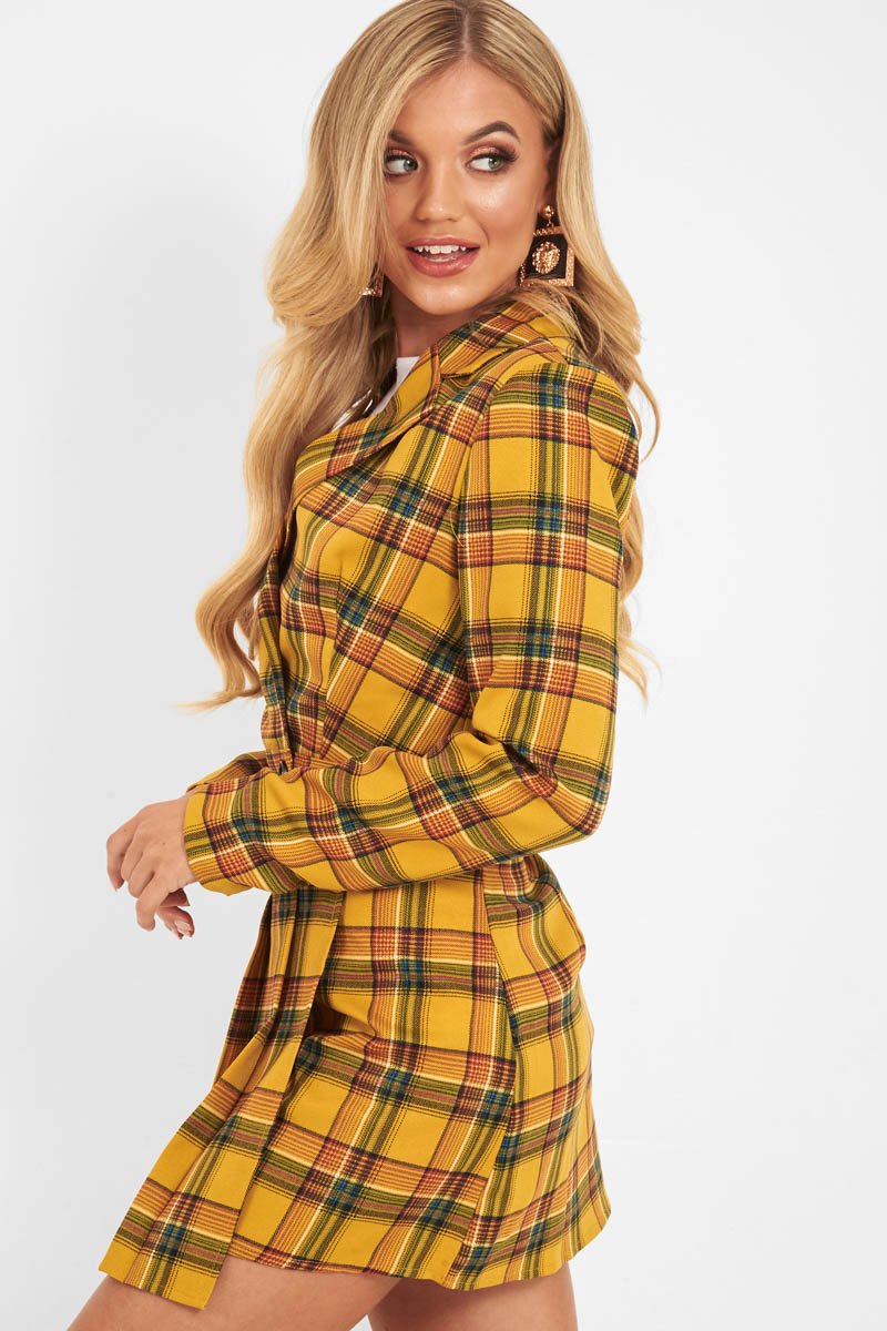 Yellow Tartan Crop Blazer Pleated Skirt Co-Ord - Holly – Rebellious Fashion