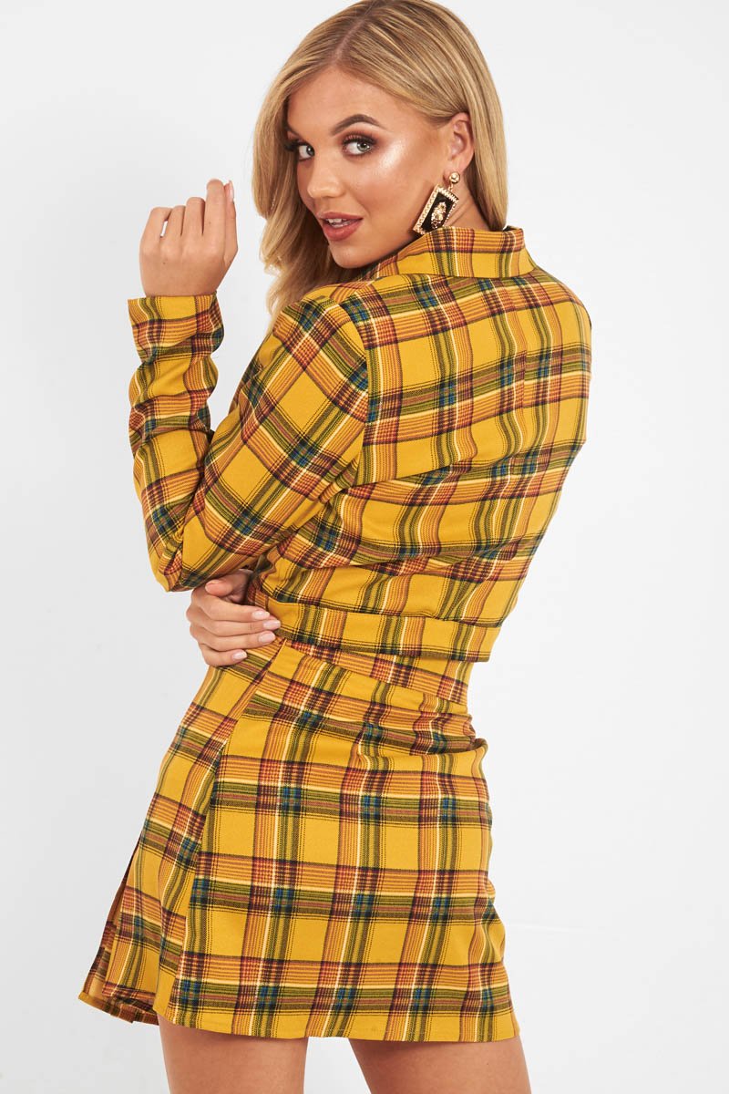 Yellow Tartan Crop Blazer Pleated Skirt Co-Ord - Holly – Rebellious Fashion