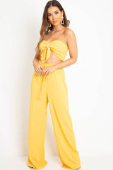 Yellow Tie Front Bandeau Wide Leg Trouser Co-Ord - Roselia-Co-ords