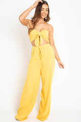 Yellow Tie Front Bandeau Wide Leg Trouser Co-Ord - Roselia-Co-ords